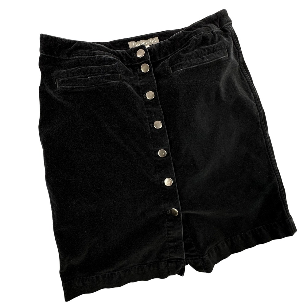 Garnet Hill Black Velvet-Like Button Front Mini‎ Skirt Size 8 Cotton Blend